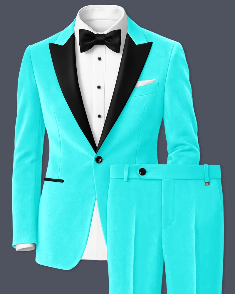 Sovereign-Turquoise Blue Velvet Peak Lapel Tuxedo Suit 1