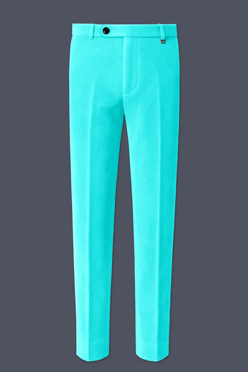 Sovereign-Turquoise Blue Velvet Stretchable Waistband Pant 2