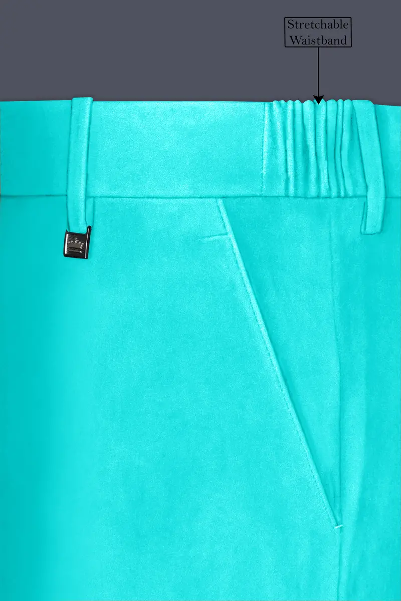 Sovereign-Turquoise Blue Velvet Stretchable Waistband Pant 6