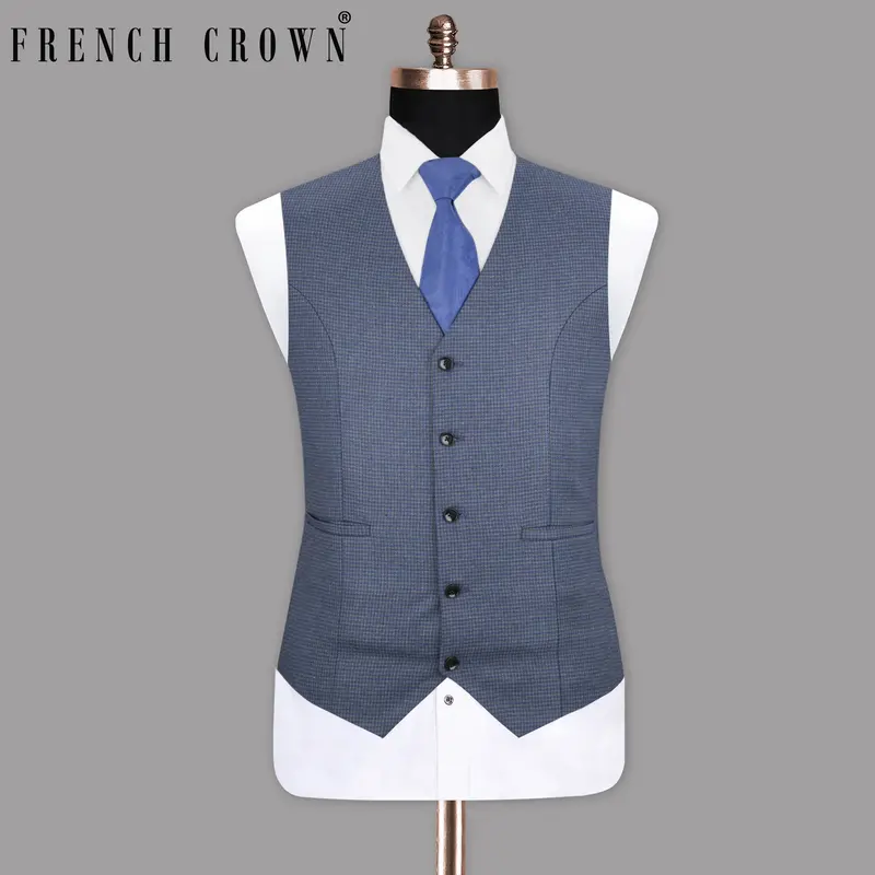 Soya Bean Grey With Rhino Blue Woolrich Herringbone Checked Waistcoat 1