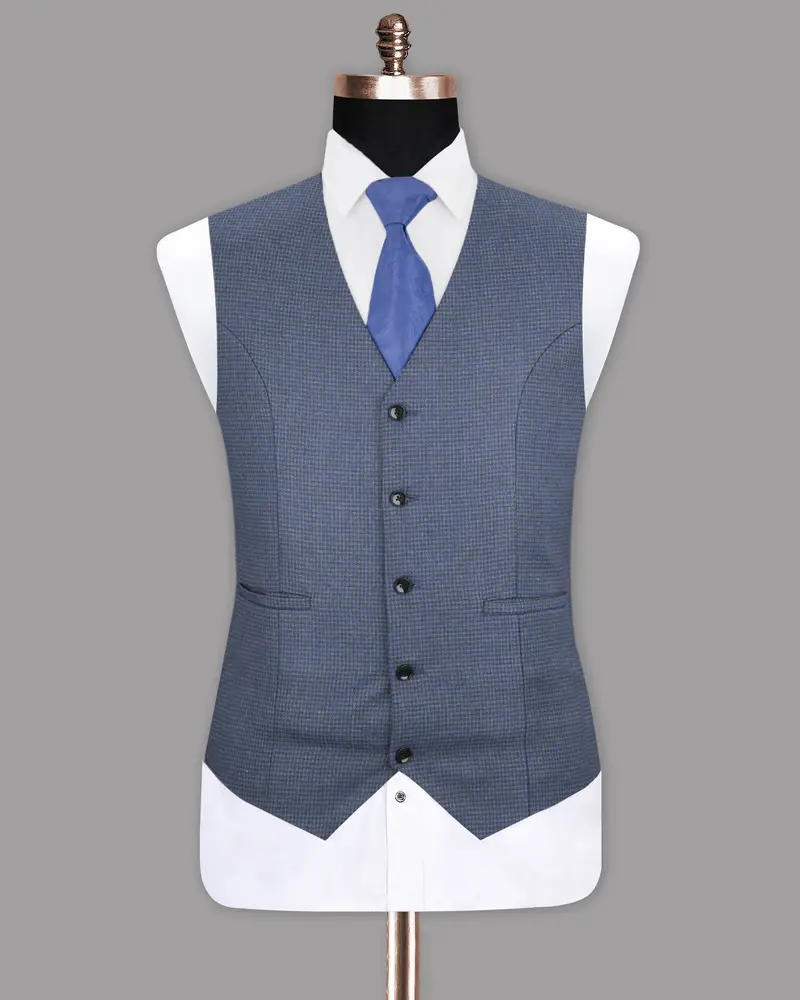 Soya Bean Grey With Rhino Blue Woolrich Herringbone Checked Waistcoat 2