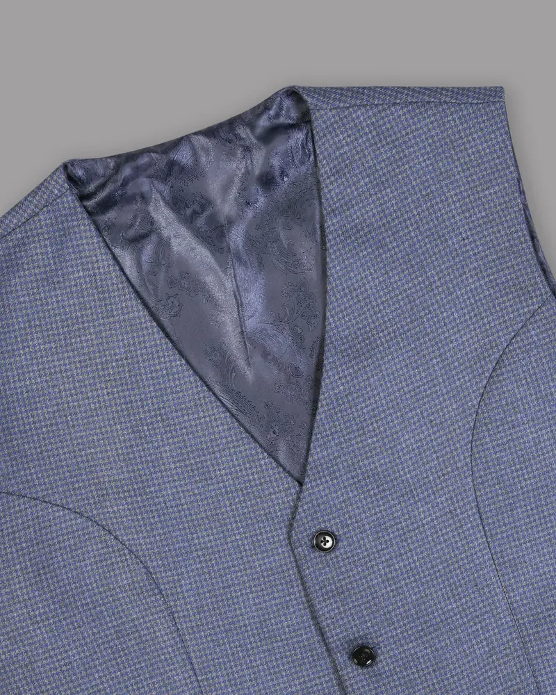 Soya Bean Grey With Rhino Blue Woolrich Herringbone Checked Waistcoat 4
