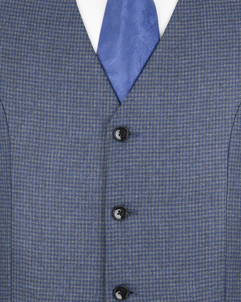 Soya Bean Grey With Rhino Blue Woolrich Herringbone Checked Waistcoat 5