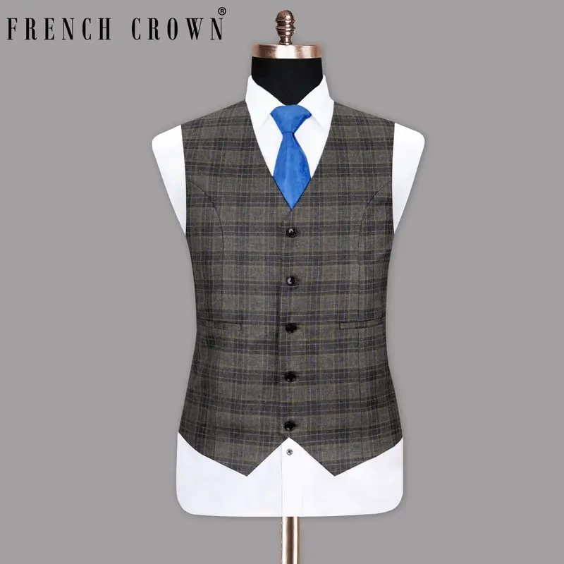 Soya Bean With Dune Brown Plaid Wool Rich Waistcoat 1