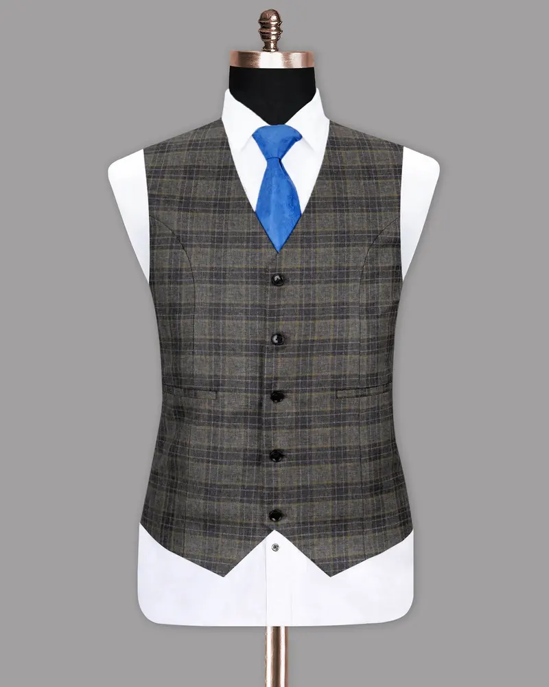 Soya Bean With Dune Brown Plaid Wool Rich Waistcoat 2