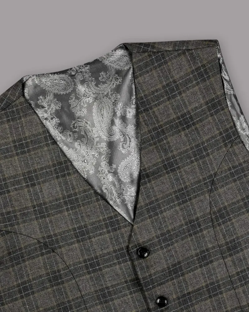Soya Bean With Dune Brown Plaid Wool Rich Waistcoat 4