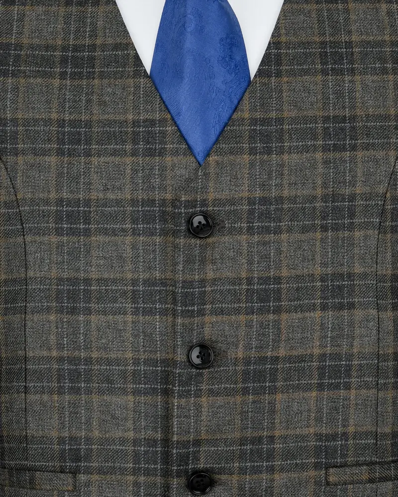 Soya Bean With Dune Brown Plaid Wool Rich Waistcoat 5