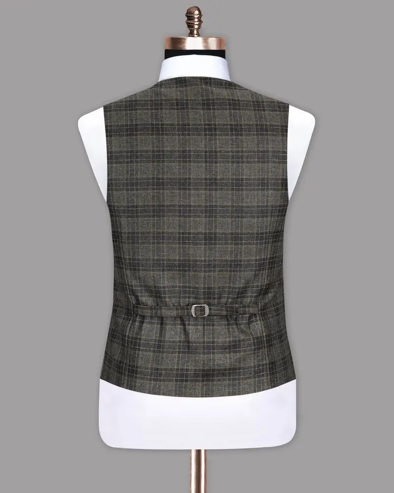 Soya Bean With Dune Brown Plaid Wool Rich Waistcoat 6