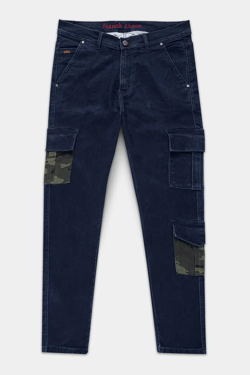 Space Blue Designer Camouflage Cargo Pockets Stretchable Denim 2
