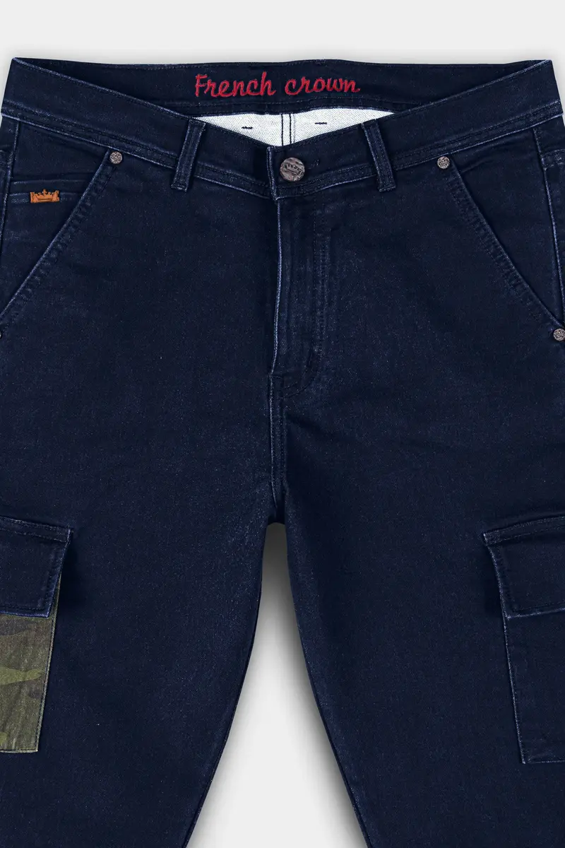 Space Blue Designer Camouflage Cargo Pockets Stretchable Denim 4