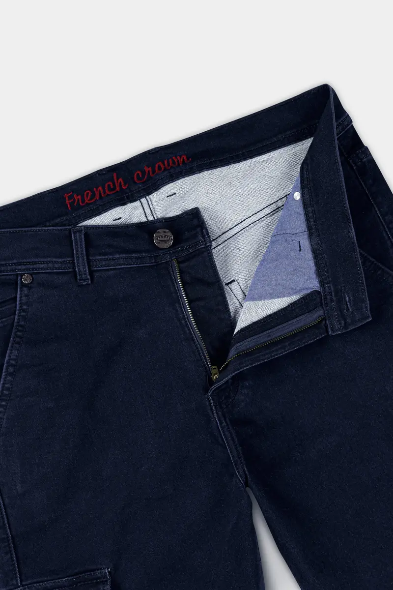 Space Blue Designer Camouflage Cargo Pockets Stretchable Denim 6