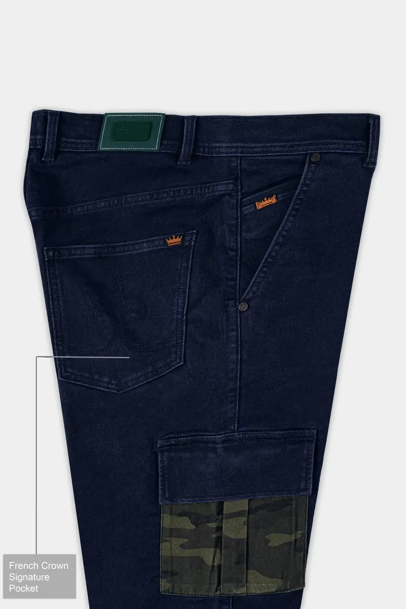 Space Blue Designer Camouflage Cargo Pockets Stretchable Denim 7