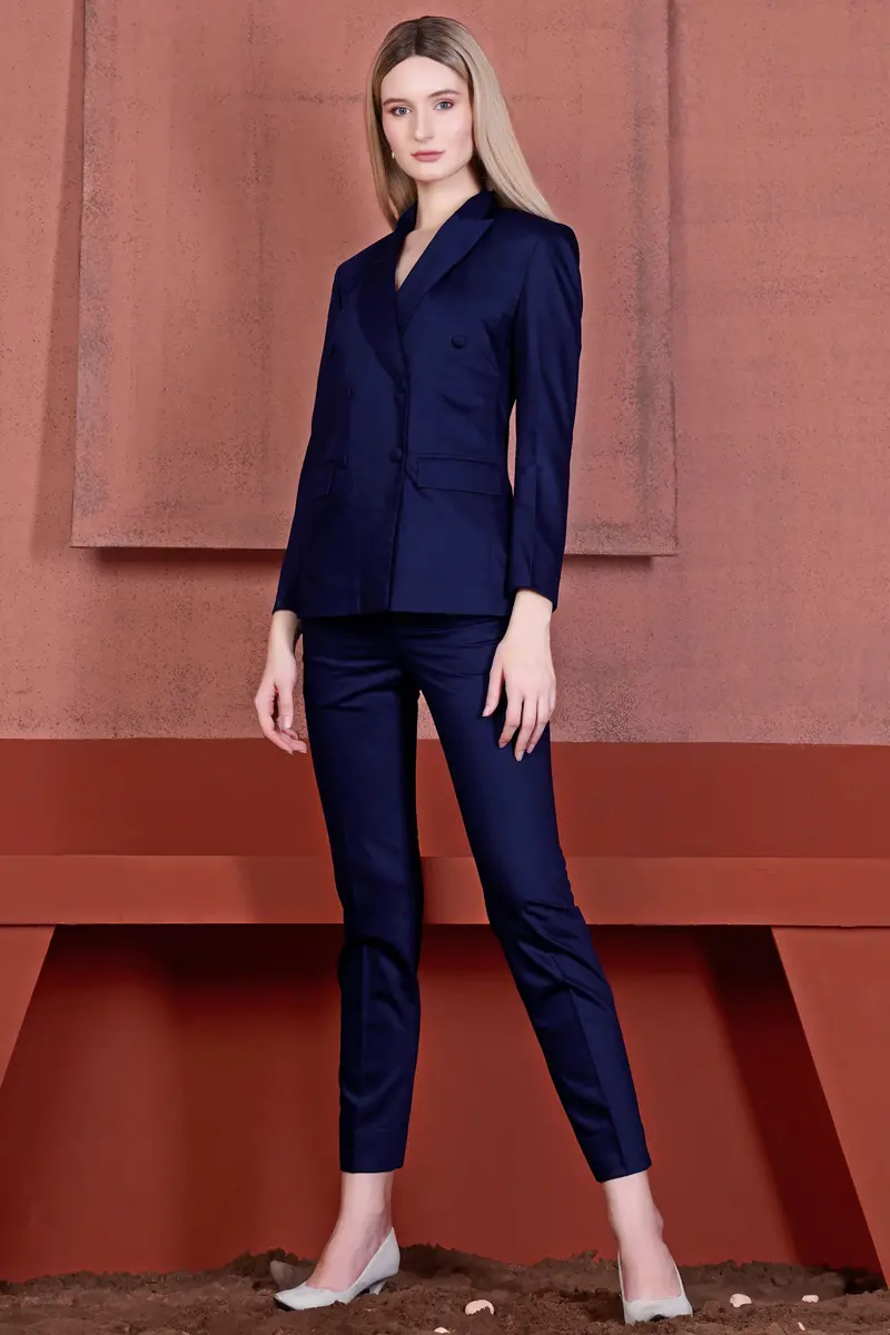 Space Blue Subtle Sheen Double Breasted Women's Suit 15