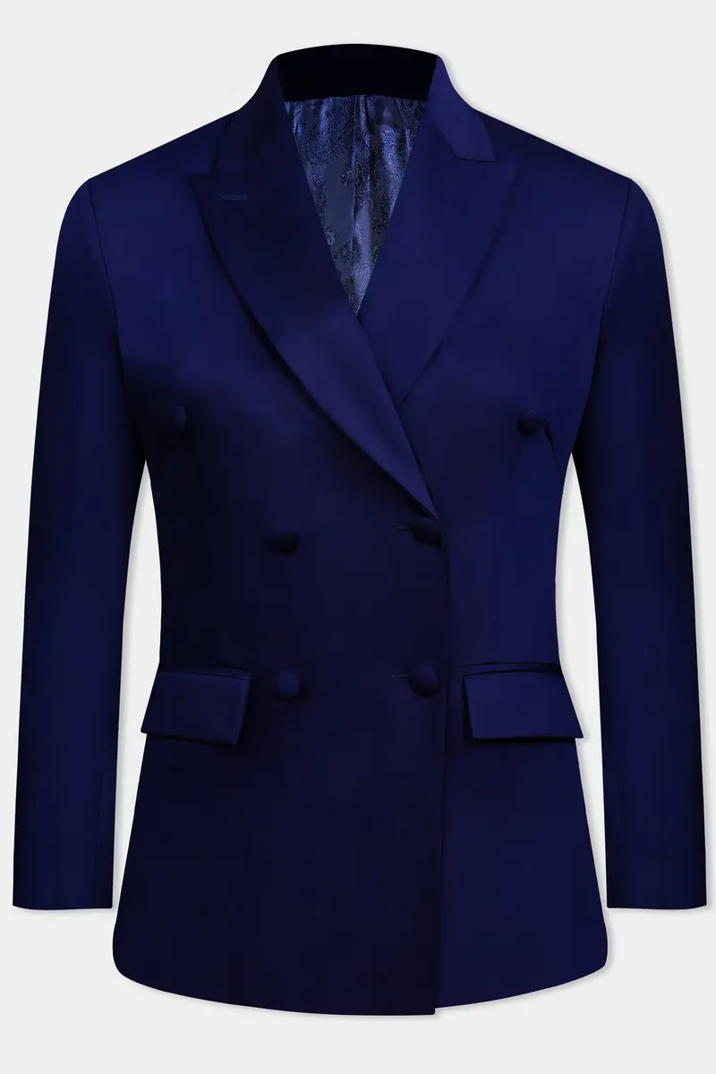 Space Blue Subtle Sheen Double Breasted Women's Suit 2