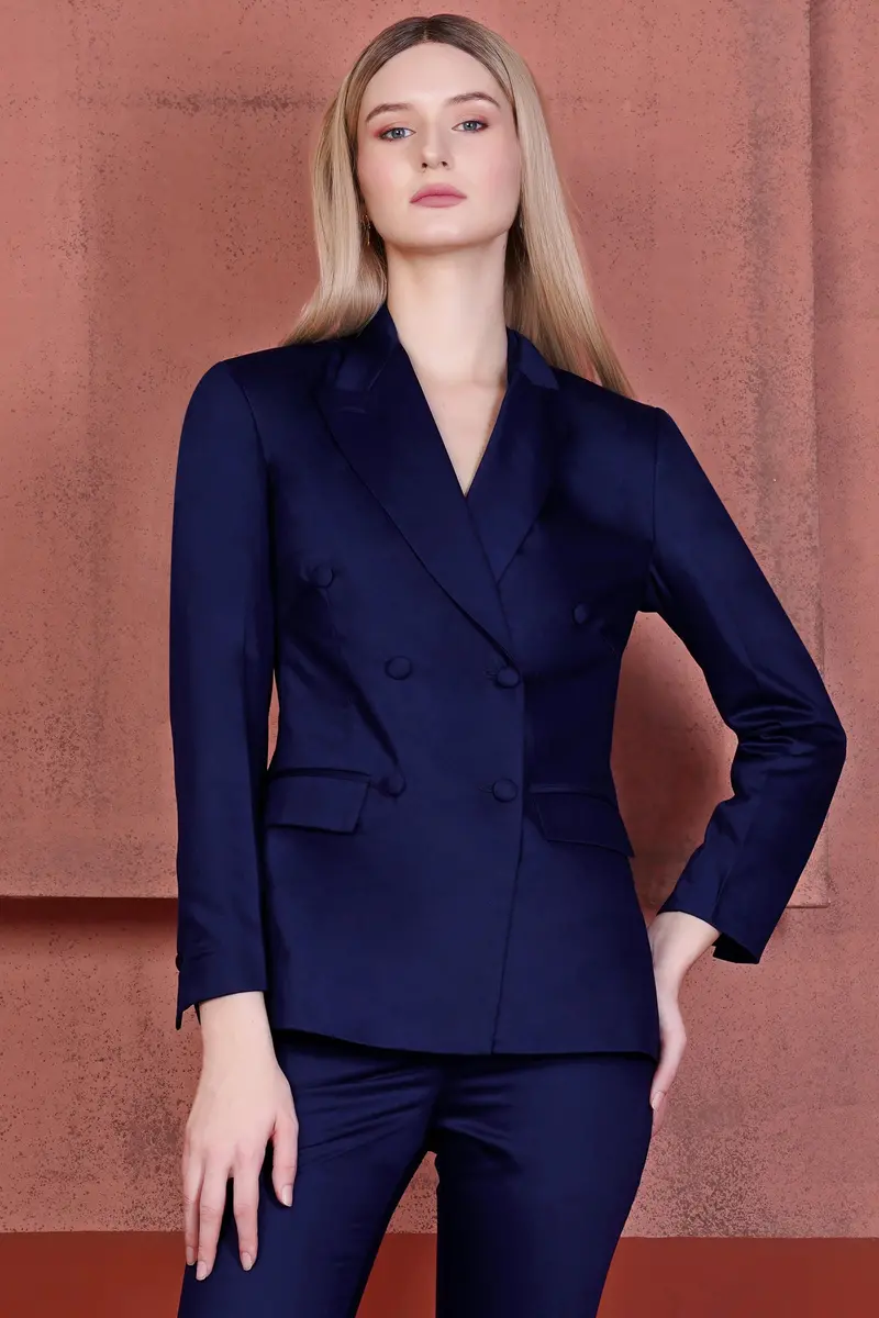 Space Blue Subtle Sheen Double Breasted Women's Suit 9