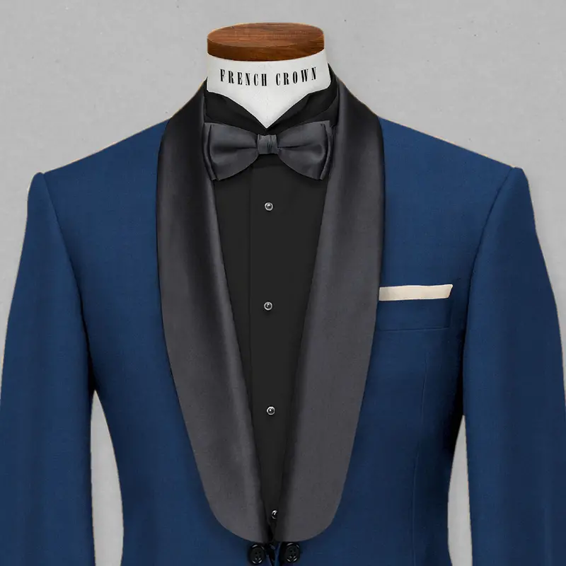 Space Blue Subtle Sheen Tuxedo Blazer 1