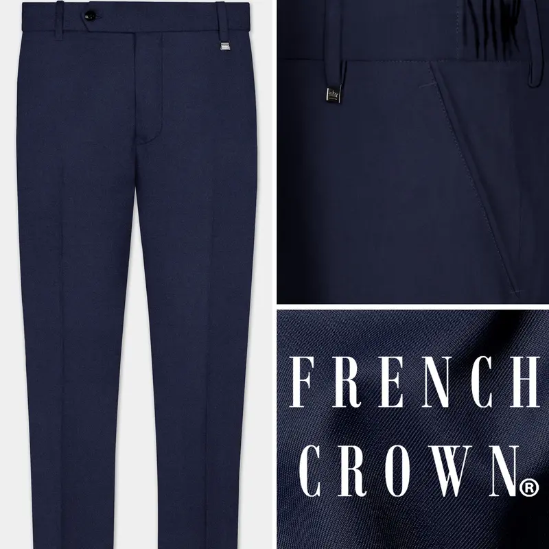 Space Cadet Blue Wool Rich Stretchable Pant 1