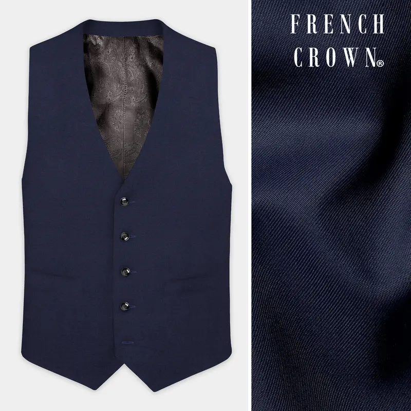Space Cadet Blue Wool Rich Waistcoat 1