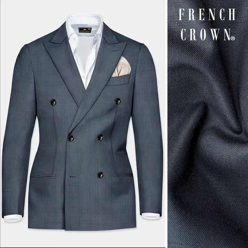 Space Gray Textured Wool Blend Double Breasted Blazer 1