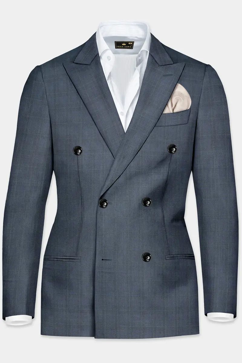 Space Gray Textured Wool Blend Double Breasted Blazer 2