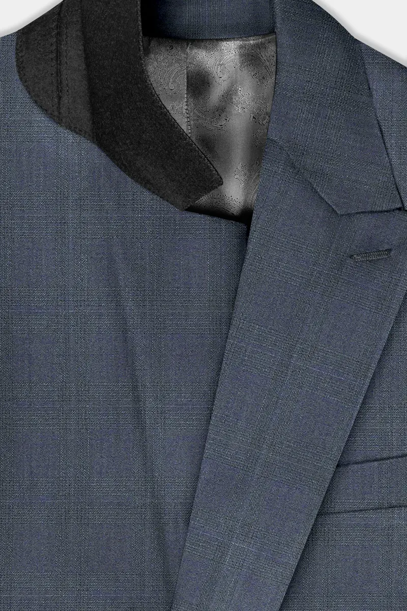 Space Gray Textured Wool Blend Double Breasted Blazer 4