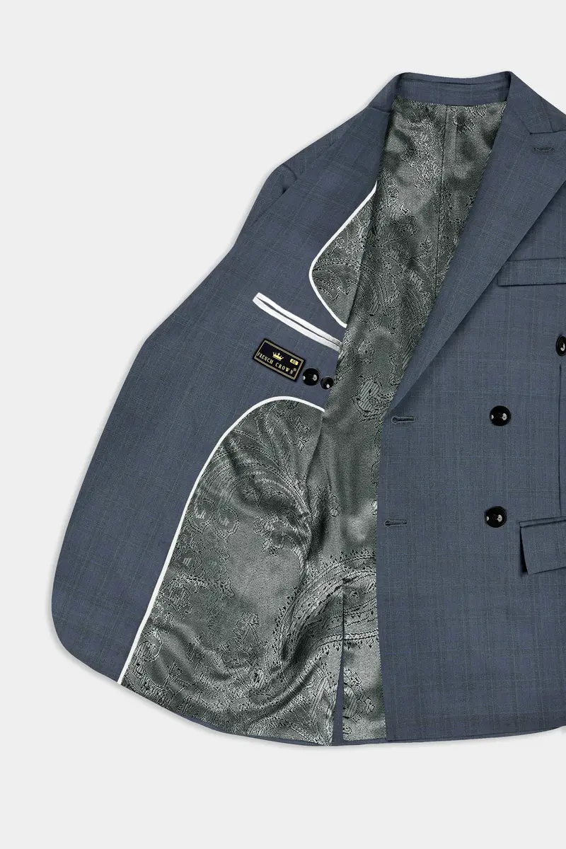 Space Gray Textured Wool Blend Double Breasted Blazer 5