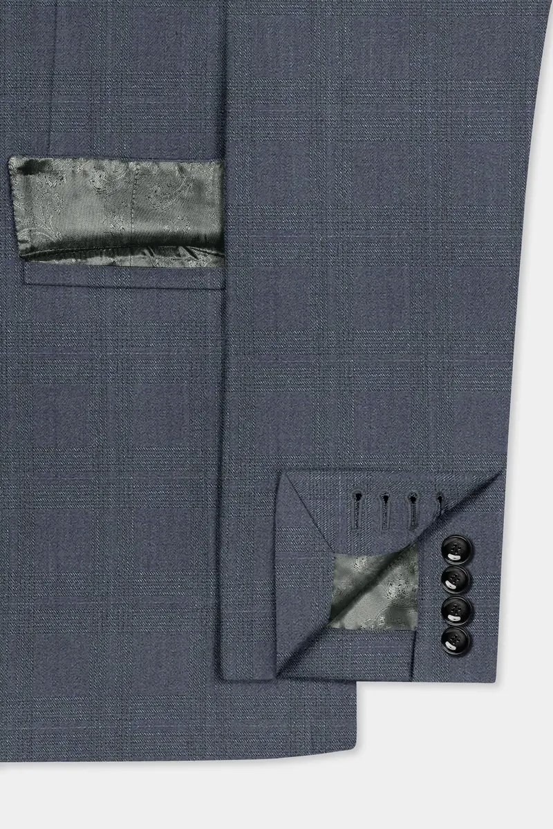 Space Gray Textured Wool Blend Double Breasted Blazer 6