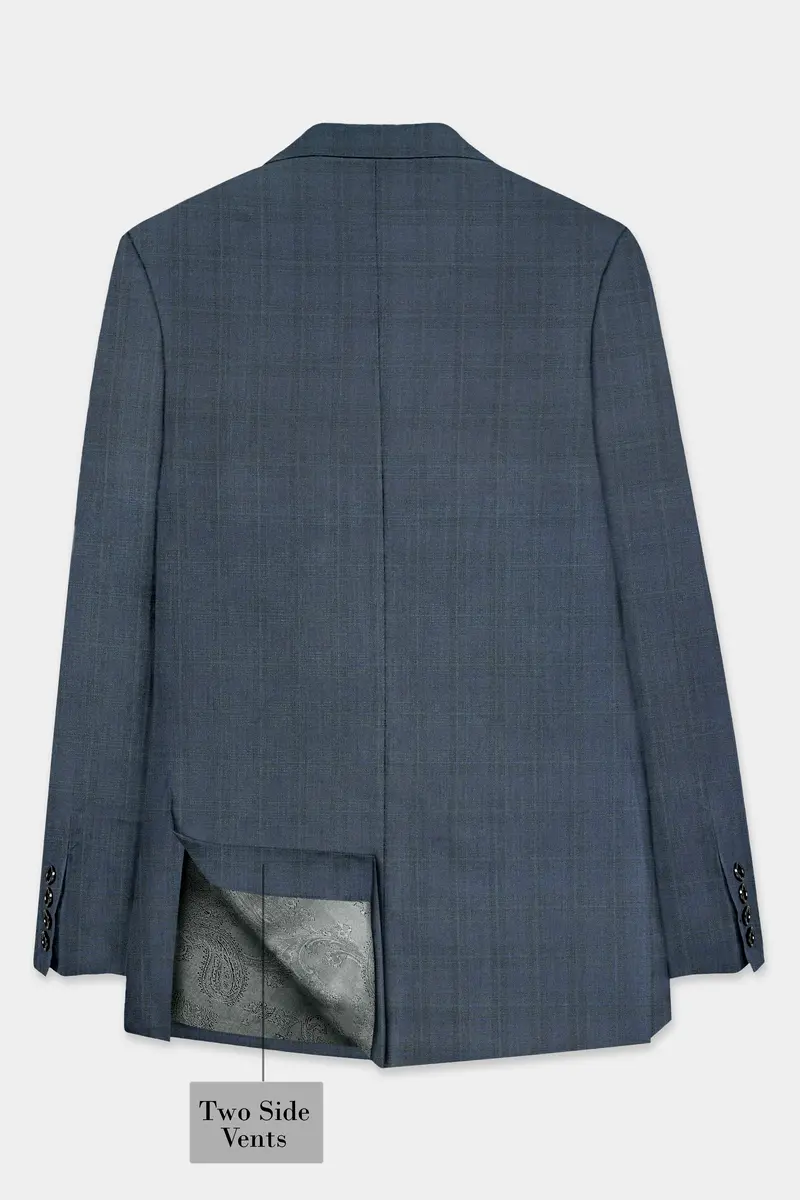 Space Gray Textured Wool Blend Double Breasted Blazer 8
