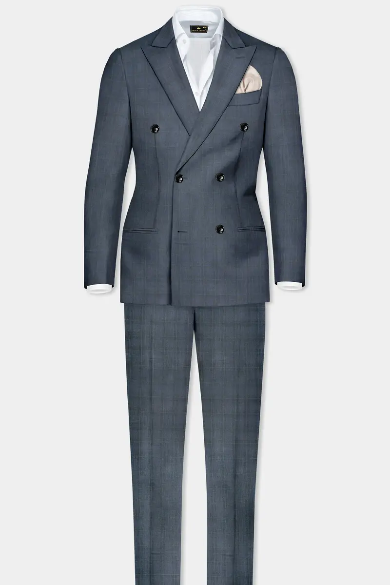Space Gray Textured Wool Blend Double Breasted Blazer 9