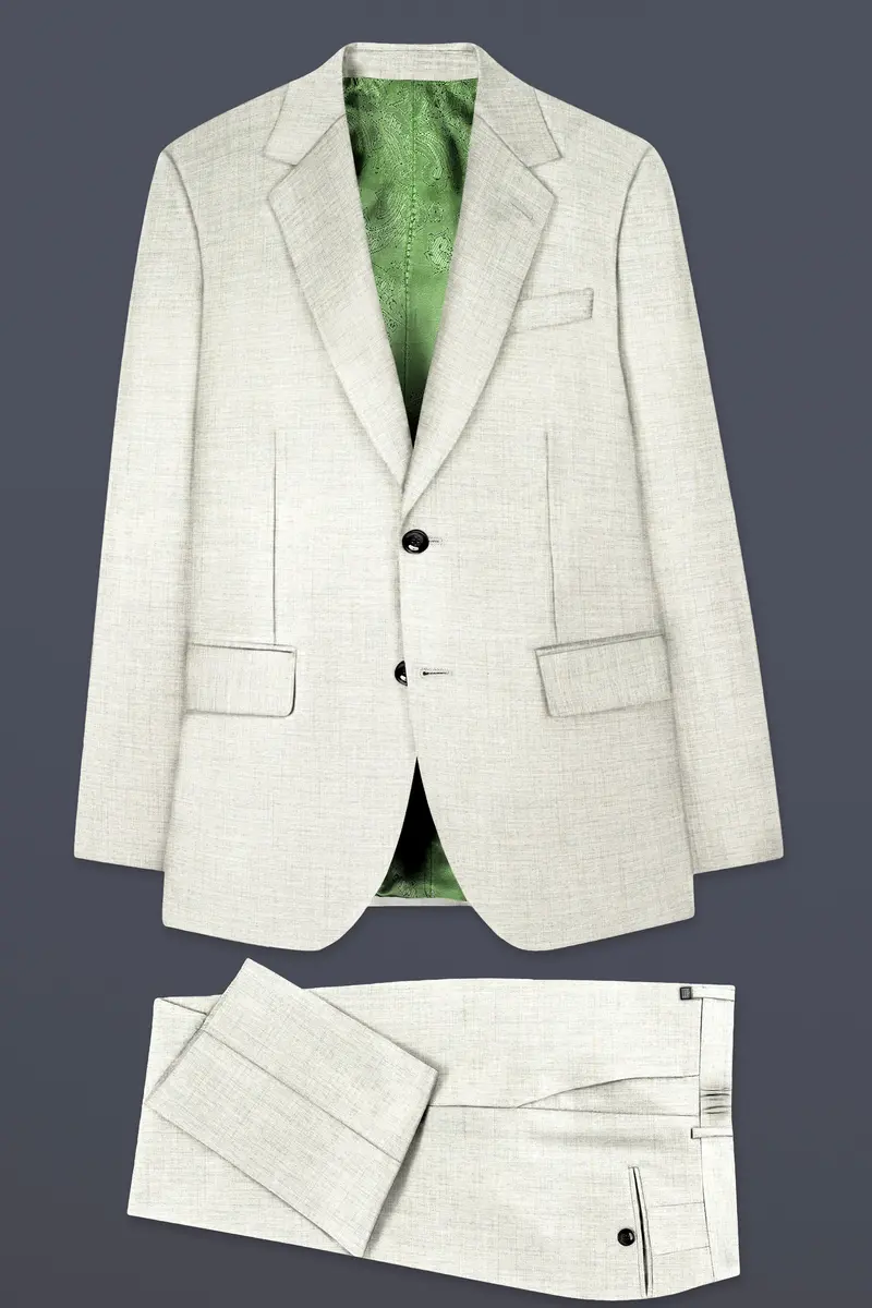 Spanish Gray Textured Wool Blend Single Breasted Suit 10