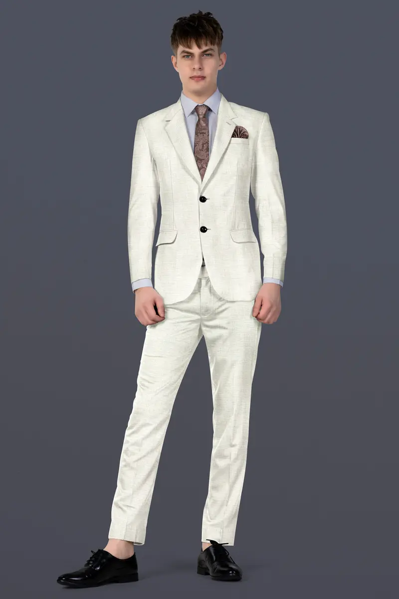 Spanish Gray Textured Wool Blend Single Breasted Suit 20
