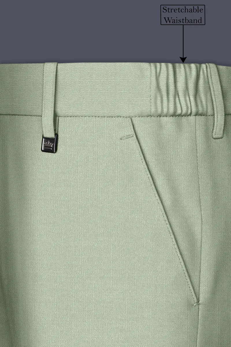Spanish Green Solid Wool Rich Slight Stretch Waistband Pant 6