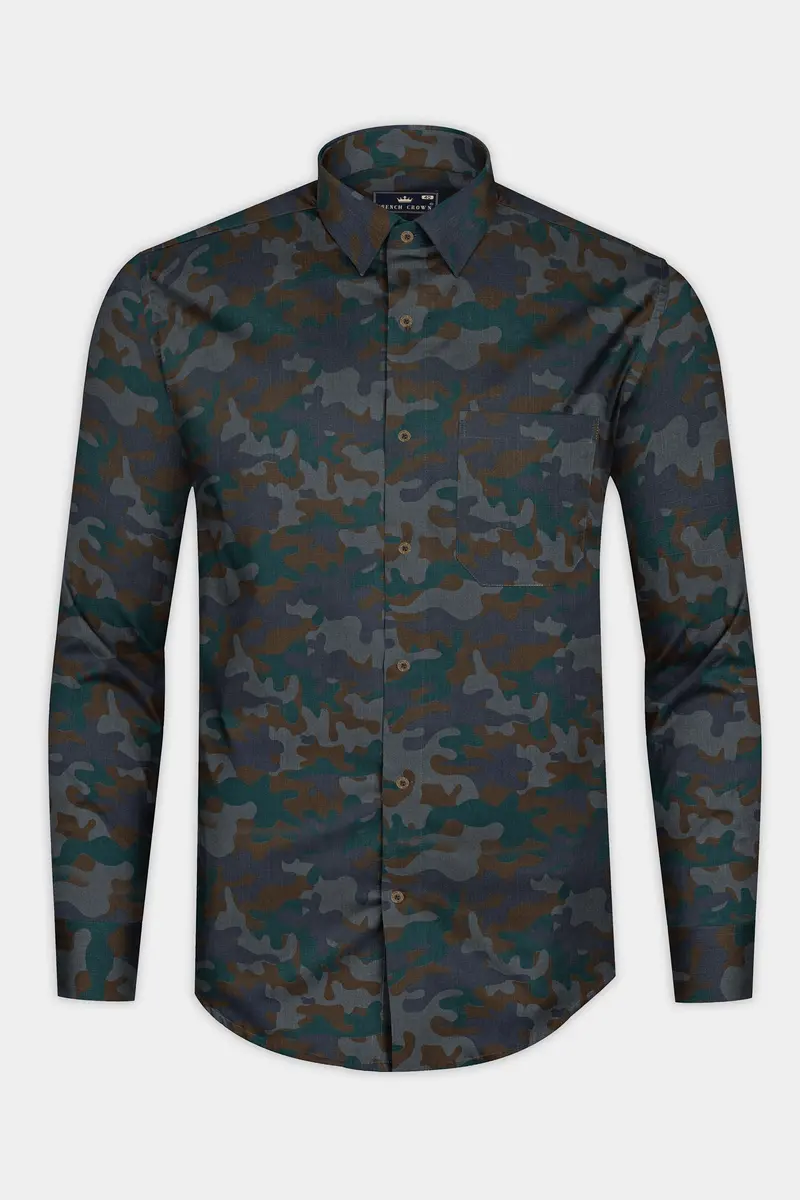 Spectra Green With Kabul Brown Camouflage Printed Royal Oxford Shirt 4