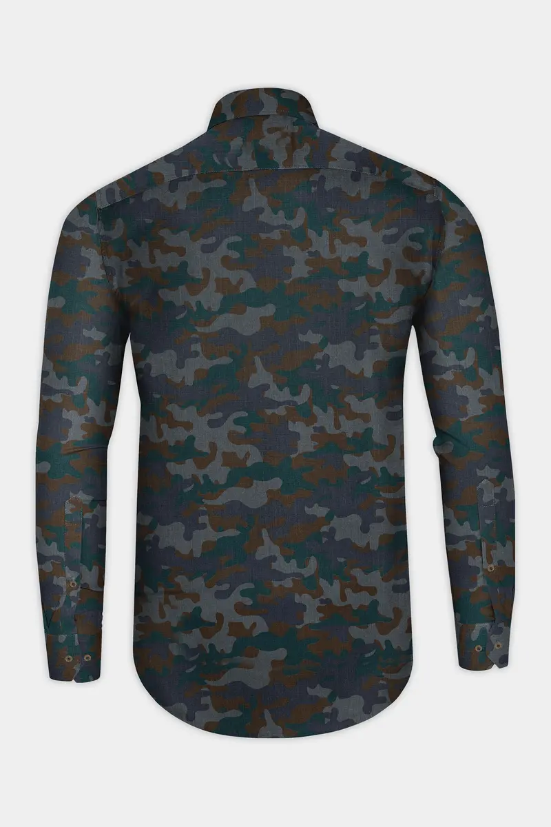 Spectra Green With Kabul Brown Camouflage Printed Royal Oxford Shirt 5