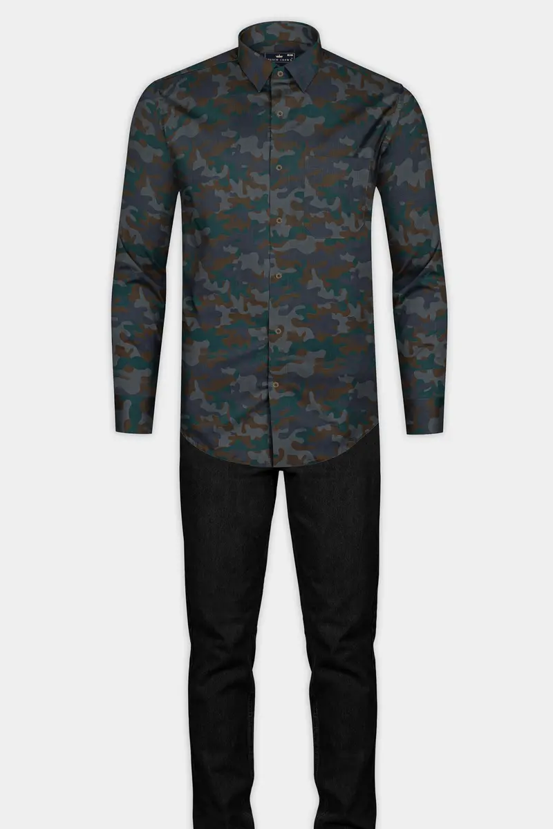 Spectra Green With Kabul Brown Camouflage Printed Royal Oxford Shirt 6