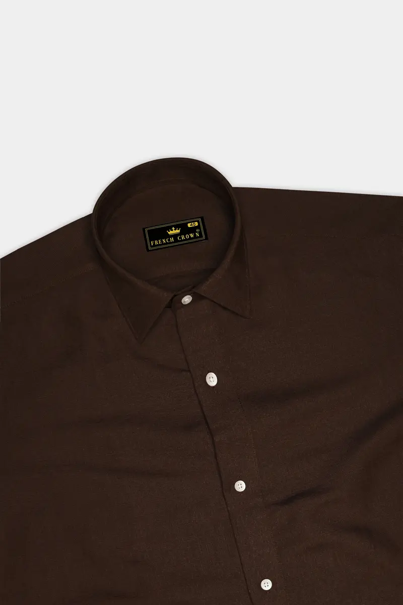 Spice Brown With Fringy Green And Black Patchwork Luxurious Linen Designer Shirt 5