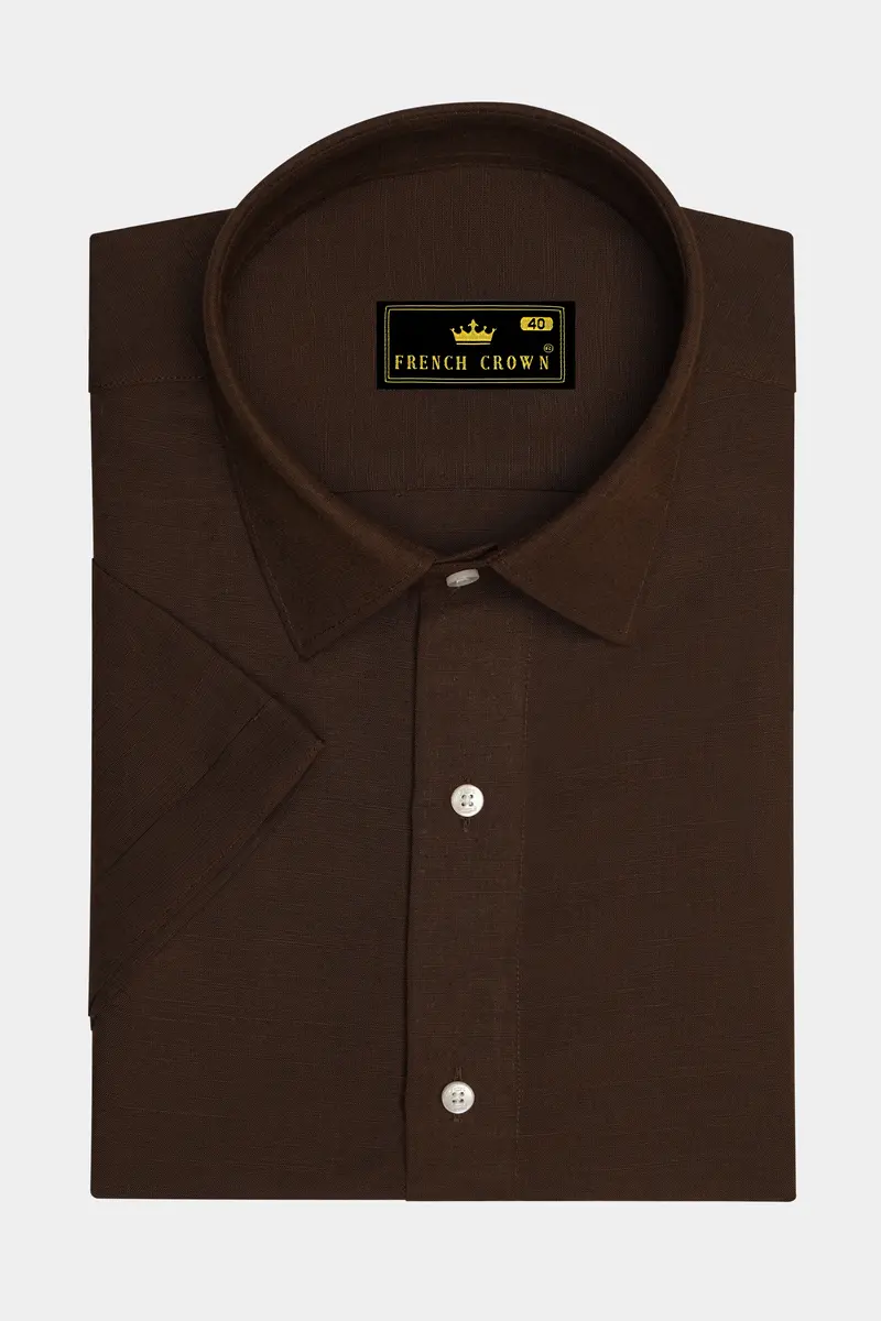 Spice Brown With Fringy Green And Black Patchwork Luxurious Linen Designer Shirt 6