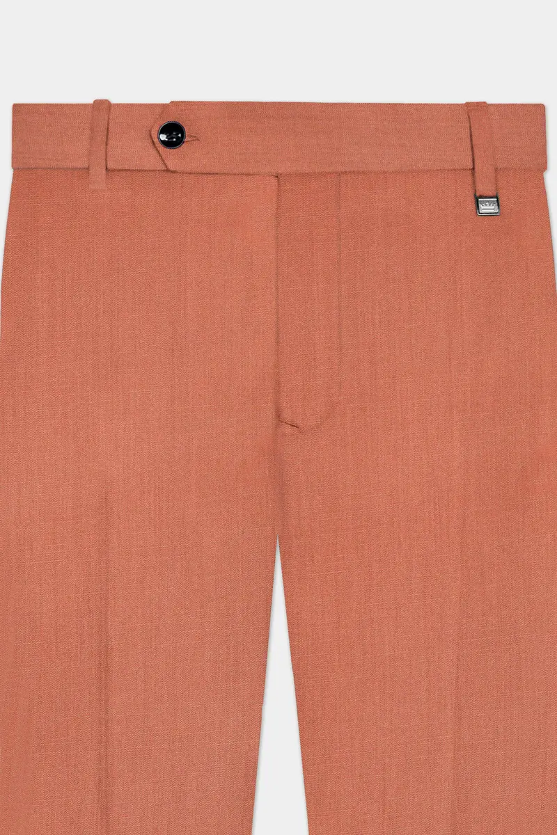 Spiced Sunset-Salmon Orange Solid Wool Rich Bandhgala Slight Stretch Suit 11