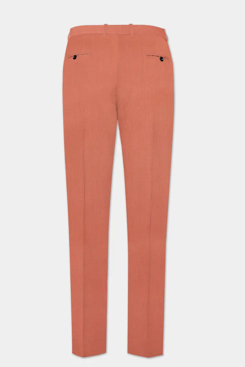Spiced Sunset-Salmon Orange Solid Wool Rich Cross Placket Bandhgala Slight Stretch Suit 13