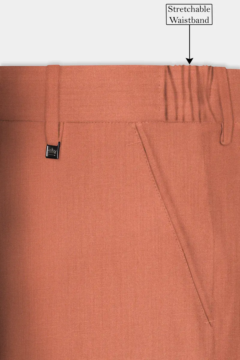 Spiced Sunset-Salmon Orange Solid Wool Rich Cross Placket Bandhgala Slight Stretch Suit 14