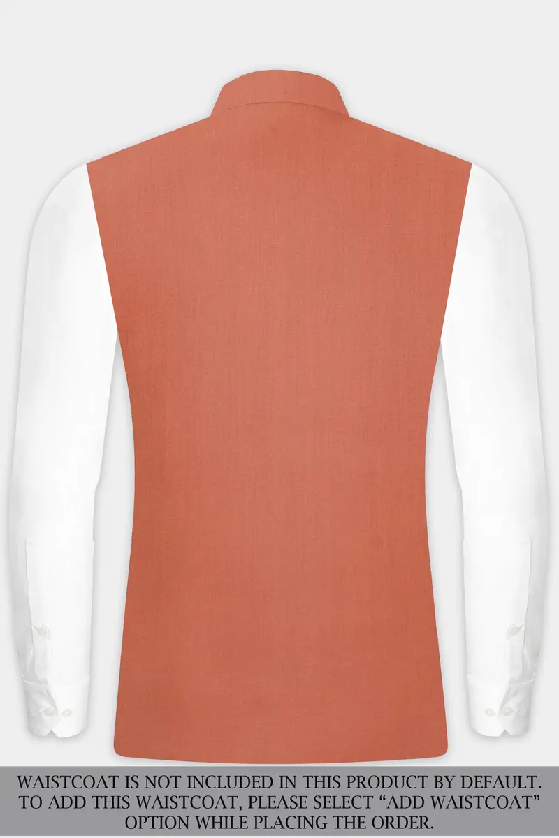 Spiced Sunset-Salmon Orange Solid Wool Rich Cross Placket Bandhgala Slight Stretch Suit 16