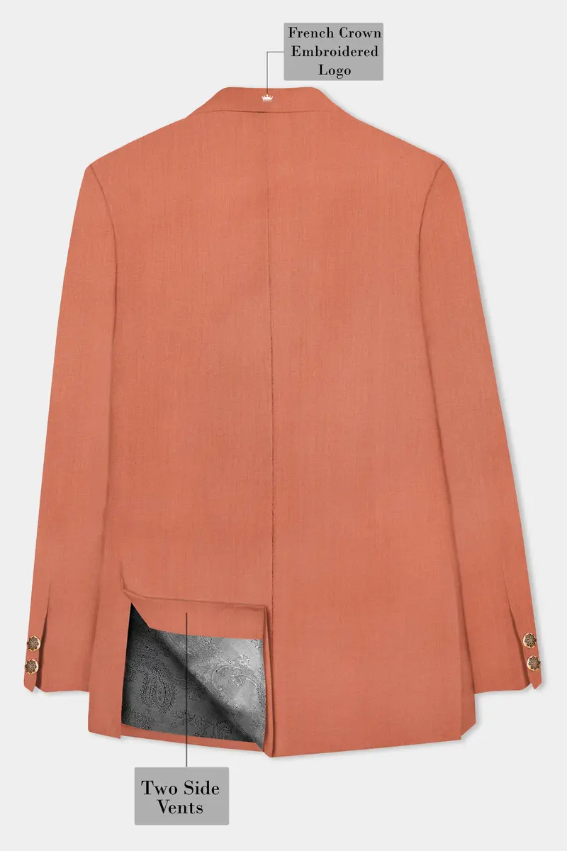 Spiced Sunset-Salmon Orange Solid Wool Rich Cross Placket Bandhgala Slight Stretch Suit 8
