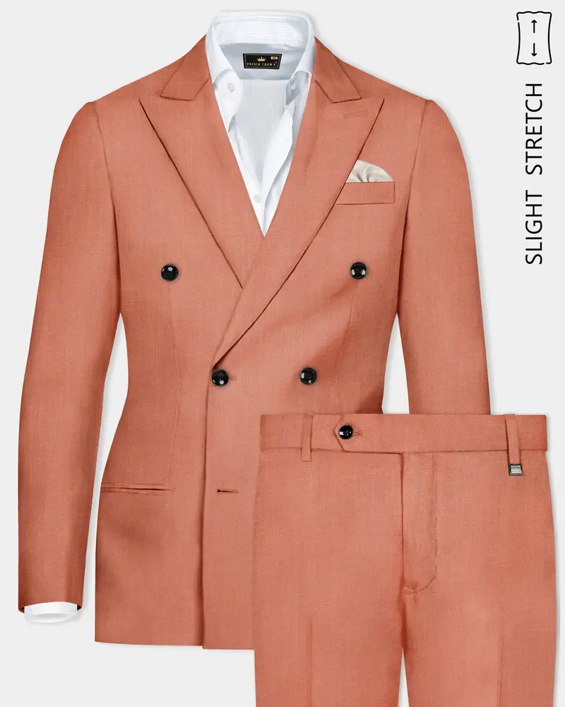 Spiced Sunset-Salmon Orange Solid Wool Rich Double Breasted Slight Stretch Suit 1