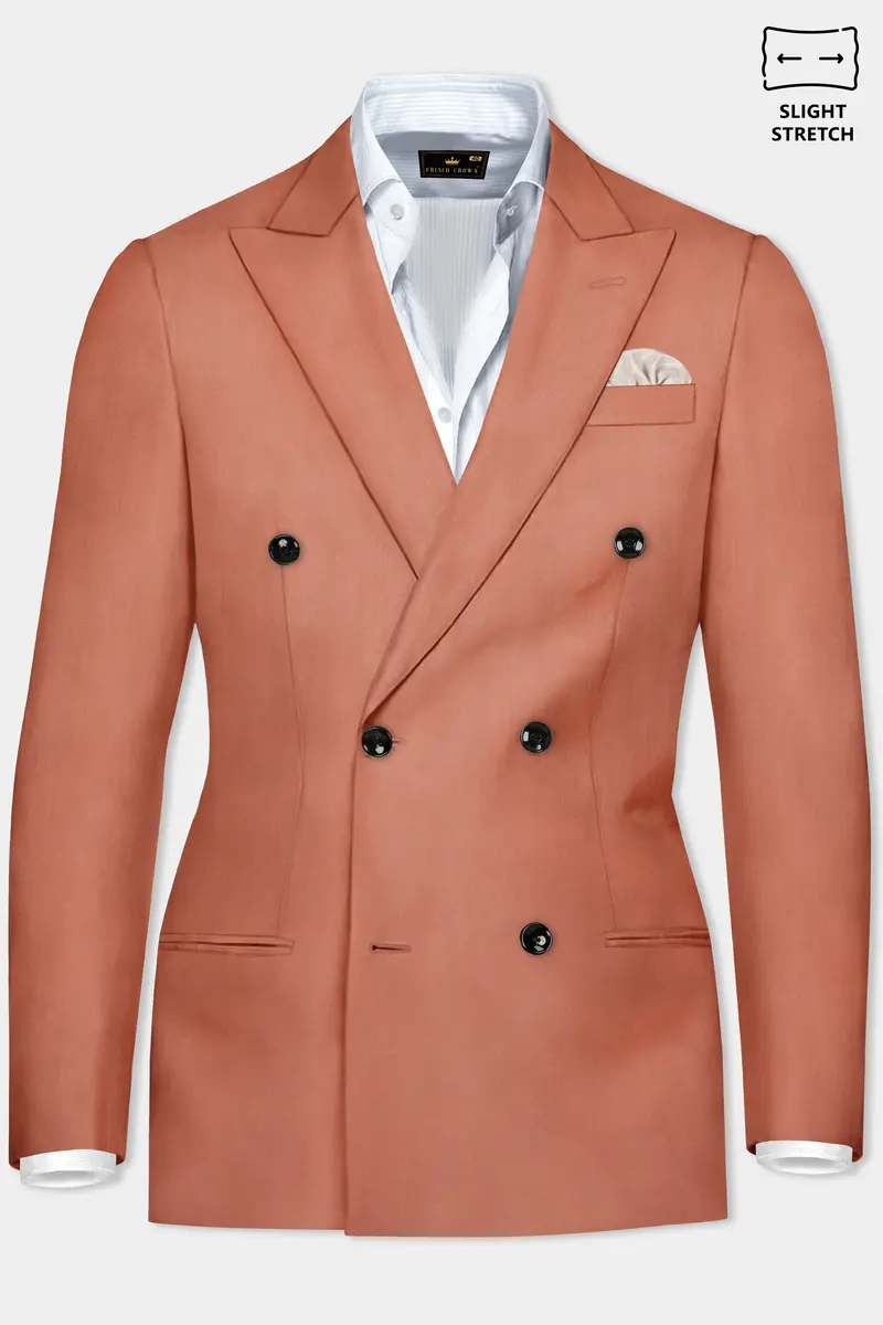 Spiced Sunset-Salmon Orange Solid Wool Rich Double Breasted Slight Stretch Suit 10