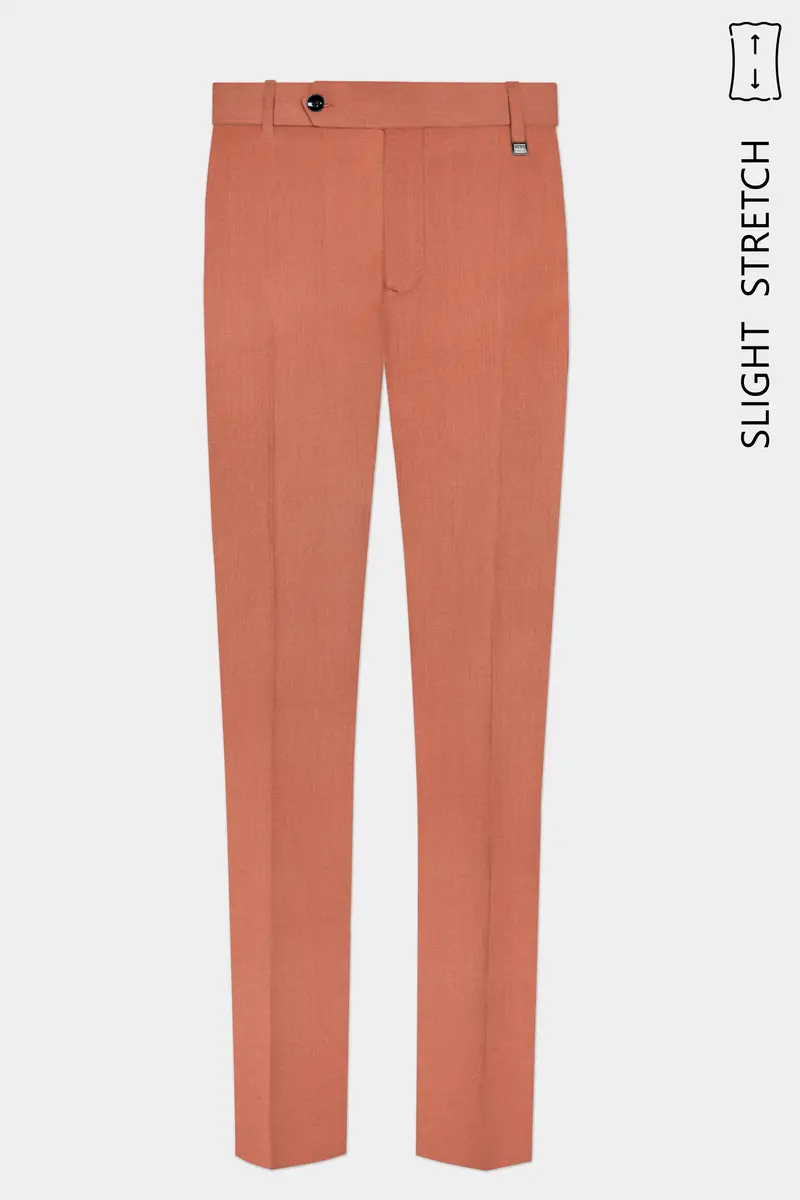 Spiced Sunset-Salmon Orange Solid Wool Rich Double Breasted Slight Stretch Suit 13