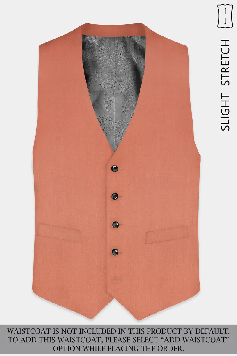 Spiced Sunset-Salmon Orange Solid Wool Rich Double Breasted Slight Stretch Suit 16