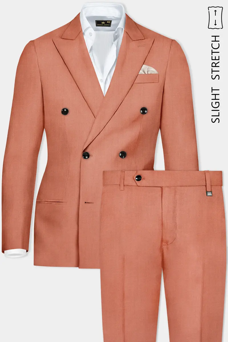 Spiced Sunset-Salmon Orange Solid Wool Rich Double Breasted Slight Stretch Suit 2