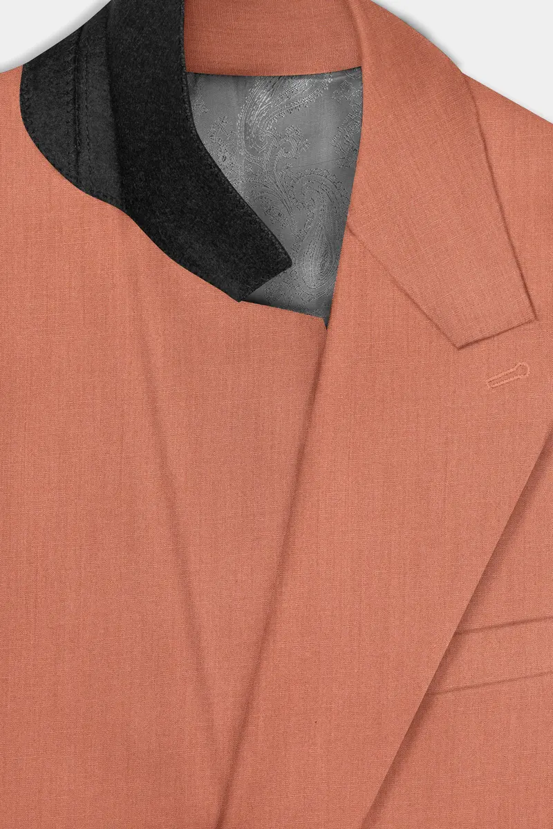 Spiced Sunset-Salmon Orange Solid Wool Rich Double Breasted Slight Stretch Suit 5