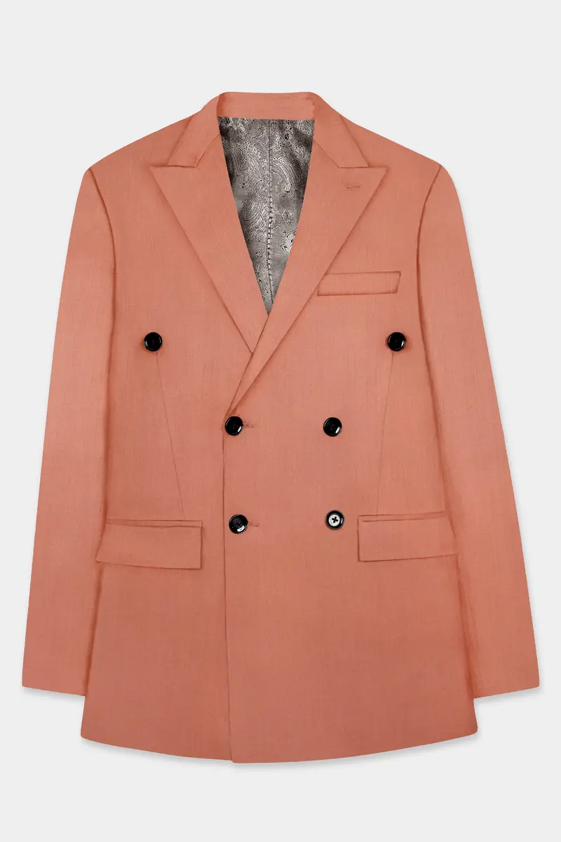 Spiced Sunset-Salmon Orange Solid Wool Rich Double Breasted Slight Stretch Suit 8