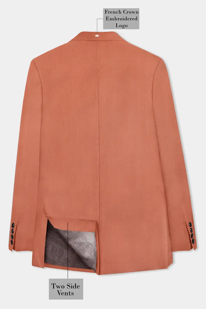 Spiced Sunset-Salmon Orange Solid Wool Rich Double Breasted Slight Stretch Suit 9